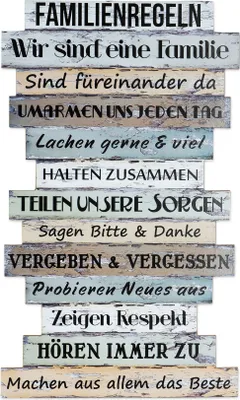 Produktbild von Wandbild 56 x 33 cm Familienregeln Holzschild Shabby Chic Vintage Deko Sprüche
