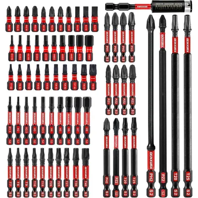 Immagine prodotto di Set di punte per avvitatore da 68 pezzi, acciaio S2 resistente agli urti, con attacco esagonale da 1/4 di pollice e supporto magnetico per punte