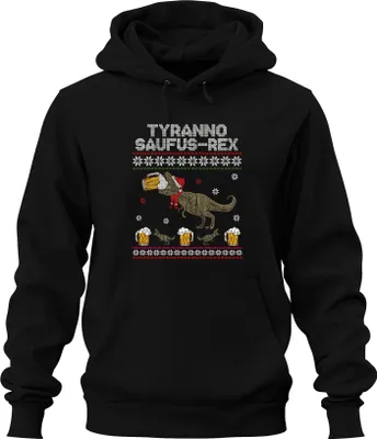Obrázok produktu pre Tyranno Saufus-Rex Ugly Sweater - Christmas Xmas Christmas Uni mikina s kapucňou, čierna, XXL