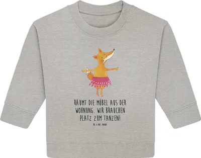 Produktbild von Mr. & Mrs. Panda Organic Baby Pullover Fuchs Ballerina 24. - 36. Monat - Heather Grey - Geschenk, Geburtstag, Party, Ballett, Bullover, Yeah