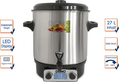 Produktbild von Domo DO42325PC, 27 l, Schwarz, Edelstahl, 30 °C, 100 °C, LCD, 2000 W