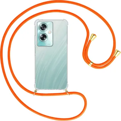 Produktbild von Handykette Backcover-Schutzhülle mit Band (Metall goldfarben) für Oppo A79 5G (6.72'') - neonorange