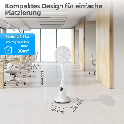 Immagine prodotto di Ventilatore a colonna premium BE COOL BCPSN2L01, con telecomando, potenza 80 W, serbatoio dell'acqua da 2 litri, portata d'aria 1500 m³/ora, oscillazione e timer, funzionamento silenzioso