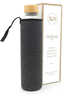 Produktbild von Trinkflasche aus Glas, 1 Liter, mit Neopren-Schutzhülle