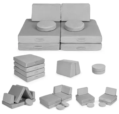 Obrázek produktu pro Velká modulární rozkládací pohovka pro děti DIY 8 měkkých polštářů - šedá ECOTOYS