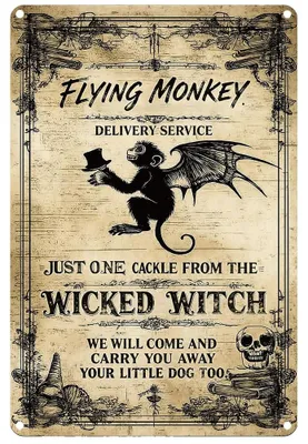 Zinnschild Fliegender Affe 30x20 cm Retro Metall Wanddeko