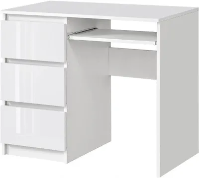 Zdjęcie produktu dla Biurko RADEK 90 cm biały połysk komputerowe 3 szuflady lewe laminowane