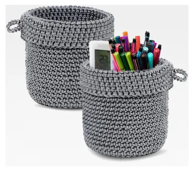 Produktbild von 2 Stück Hängender Wandkorb aus Baumwollseil, Aufbewahrungskorb mit Griff, handgewebter Hängekorb für Pflanzen, Küche, Badezimmer und Heimdekor, 13 x 14 cm (Grau)