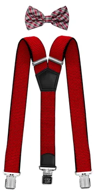 Produktbild von Herren Y-Form 4cm Hosenträger mit passender Fliege im Set - 3 starke Clips
