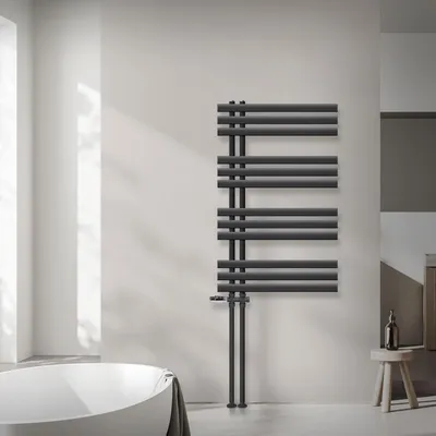 Obrázok produktu pre LuxeBath Designový kúpeľňový radiátor, 600x1000 mm, antracit, pripojenie termostatom cez podlahu, bez vykurovacieho telesa