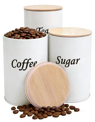 Image de Lot de 3 boîtes hermétiques pour le café avec couvercle en bois