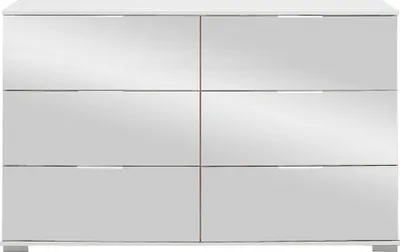 Produktbild von Schlafzimmer Kommode mit 6 Schubladen in weiß mit Spiegelfront ELSTRA-43, B/H/T ca. 130/83/41 cm