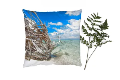 Produktbild von MuchoWow® Zierkissen Sofakissen Wohnzimmer Dekokissen 45x45 cm Strand - Äste - Tropisch - Meer - Schlafpolster - Polster für das Sofa