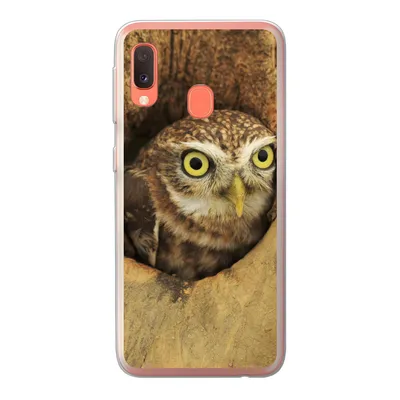 Produktbild von MuchoWow® Handyhülle Schutzhülle Hülle für Samsung Galaxy A20e Braune Eule, die aus einem Loch in einem Baum schaut Silikon Softcase Handy Hülle - Abdeckung