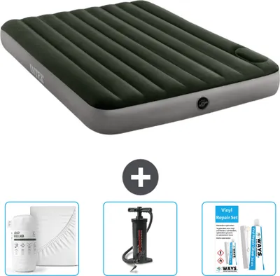 Produktbild von Intex Luftbett - 2 Personen - 152 x 203 x 25 cm - Grün - Spannbettuch - Pumpe en Reperaturset