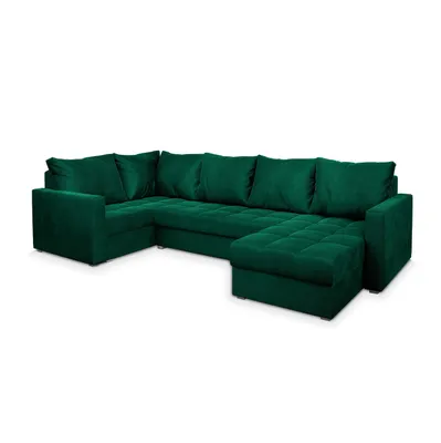 Produktbild von Masseno Ecksofa LORIVO L-S mit Schlaffunktion U-Form, Sofa mit Bettkasten, Wohnzimmersofa, Couch, Soffa, Bettsofa, Couchgarnitur- Grün, KRONOS 19