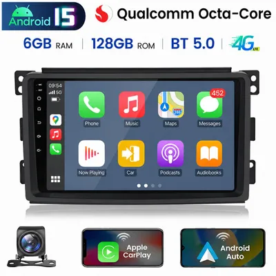 Obrázok produktu pre Autorádio CarPlay Android Auto pre Smart Fortwo 451 454 (2005-2015) - výkonný osemjadrový procesor, 6+128 GB, GPS, Bluetooth, dotykový displej, Obrázok generovaný UI
