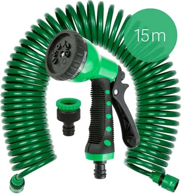 Produktbild von Grafner  Spiralschlauch Gartenschlauch flexibel 1/2" inkl. 8 Funktionen Brause 15m