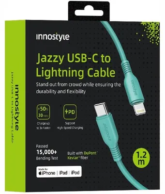 Obrázok produktu pre Innostyle Jazzy Usb-C Lightning Mfi Rýchlonabíjací Kábel Pre Iphone Polyamid 1M Zelený