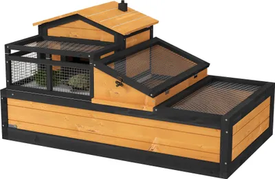 Produktbild von PawHut Schildkrötenhaus aus Holz, Schildkrötengehege mit zwei Ebenen, Balkon