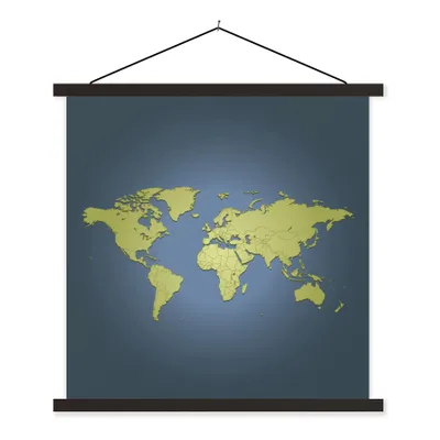 Produktbild von MuchoWow® Textilposter Weltkarte - Einfach - Grün 60x60 cm mit schwarzem Rahmen - Posteraufhänger
