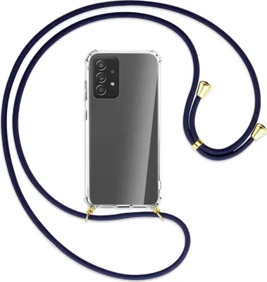 Produktbild von Handykette Backcover-Schutzhülle mit Band (Metall goldfarben) für Samsung Galaxy A72 - dunkelblau