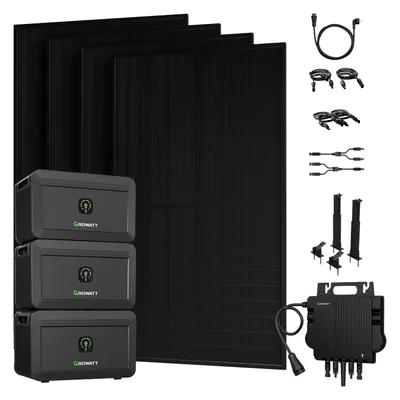 Produktbild von Powerness Balkonkraftwerk mit Speicher, 3x Growatt NOAH 2000 mit 2000W Module und Growatt 800W Mikro-Wechselrichter, 4x Flachdach-Halterung 0% VAT