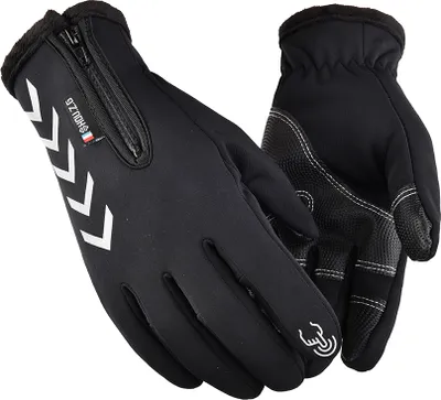 Produktbild von Touchscreen Handschuhe Herren Damen Thermo Warm Winter Wasserdicht Winddicht Fahrradhandschuhe mit Reißverschluss, Schwarz, XL
