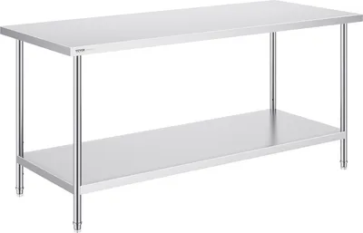 Zdjęcie produktu dla Stół przygotowawczy VEVOR ze stali nierdzewnej, 76,2 x 183,9 x 86,4 cm, nośność 430,6 kg, solidny metalowy stół roboczy z 3 regulowanymi poziomami wysokości, komercyjne stanowisko robocze do kuchni, garażu, restauracji, podwórka