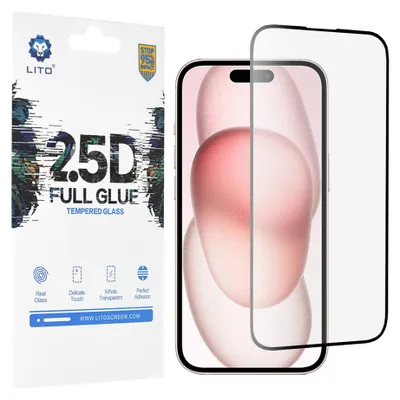 Obrázok produktu pre Lito 2.5D FullGlue Glass - iPhone 15 - Tvrdené sklo - Čierne