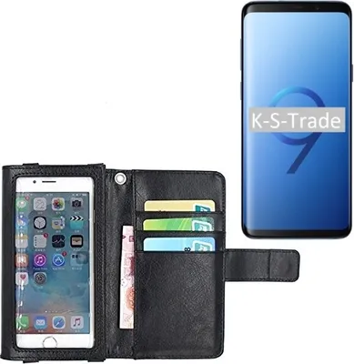 Produktbild von K-S-Trade Handy Hülle Schutz Hülle Kompatibel mit Samsung Galaxy S9+ Duos Case mit Displayschutz / Schutzfolie Flip Cover Wallet case Etui Hülle