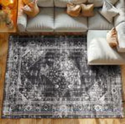 Produktbild von Kurzflor Teppiche Waschbar Teppiche Weicher Rutschfest Teppich Wohnzimmer Größe: 140 x 200 cm , Farbe : Schwarz-1