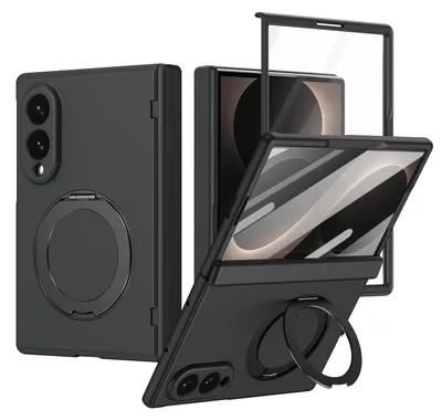 Produktbild von Magnetische Hülle für Samsung Galaxy Z Fold 8, mit Displayschutzfolie, Scharnierschutz mit Ringhalter und Ständer Schwarz