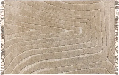 Produktbild von BELIANI Teppich Beige Stoff Rechteckig 200 x 300 cm mit Hoch-Tief-Struktur Fransen Maschinengewebt Modern Kurzhaar Fußbodenheizung Geeignet Wohnzimmer