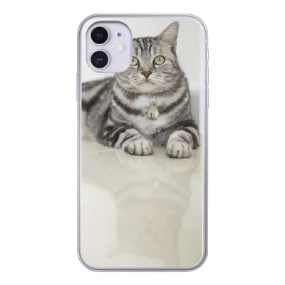 Produktbild von MuchoWow® Handyhülle Schutzhülle Hülle für iPhone 11 Katze - Grau - Tier - Mädchen - Kinder - Jungen - Kind Silikon Softcase Handy Hülle - Handytasche