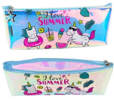 Image de Trousse scolaire holographique pour fille Licornes d'été 20x8cm