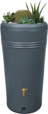 Image de réservoir d'eau de pluie 2en1 230L avec bac à plantes Tonneau d'eau de pluie gris