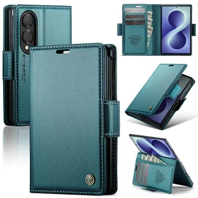 Produktbild von Lederhülle für Samsung Galaxy Z Fold 8 Brieftasche Kartenfach Schutzhülle mit Standfunktion Grün