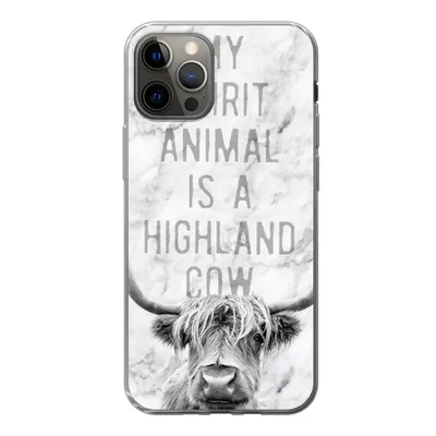 Produktbild von MuchoWow® Handyhülle Schutzhülle Hülle für iPhone 12 Pro Schottischer Highlander - Marmor - Zitat Silikon Softcase Handy Hülle - Abdeckung