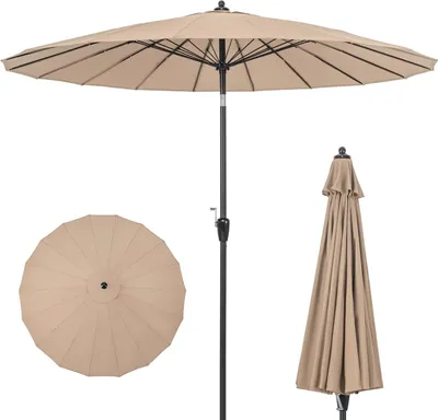 Zdjęcie produktu dla duży parasol ogrodowy 265 cm z funkcją pochylania za naciśnięciem przycisku, korbka, wentylowana górna część, 18 wytrzymałych słupków z włókna szklanego, beżowy