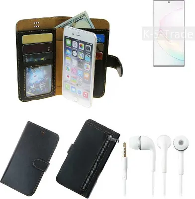 Produktbild von TOP SET Handy Hülle Schutz Hülle kompatibel mit Samsung Galaxy Note10+ 5G Exynos  schwarz aus Kunstleder + Kopfhörer Smartphone Tasche vollwertige