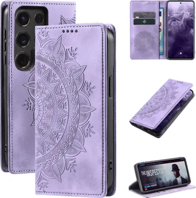 Produktbild von Mandala Handyhülle für Samsung Galaxy S24 Ultra RFID Schutz Klapphülle Case Cover Design Schutzhülle Farbe: Violett
