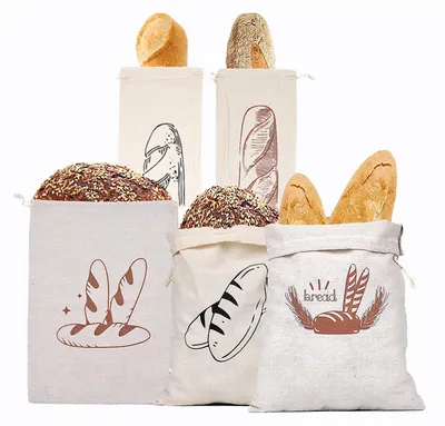 Obrázek produktu pro Omgoods – Sada 3 opakovaně použitelných, přírodních lněných tašek na chléb se šňůrkou