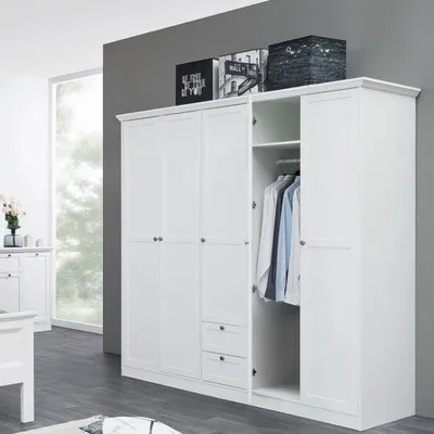 Produktbild von Homestyle4u Kleiderschrank Weiß Schlafzimmerschrank 200cm Drehtürenschrank