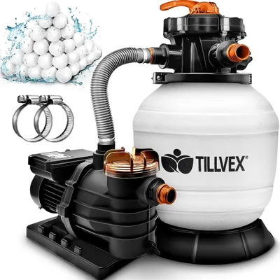 Obrázok produktu pre pieskový filtračný systém tillvex bazén 10 m³/h vrátane 800g filtračných guličiek biela/oranžová | filtračný systém 7-cestný ventil a adaptér 2v1 Ø32mm - 38mm | bazénový filter s indikátorom tlaku | pieskový filter pre bazény