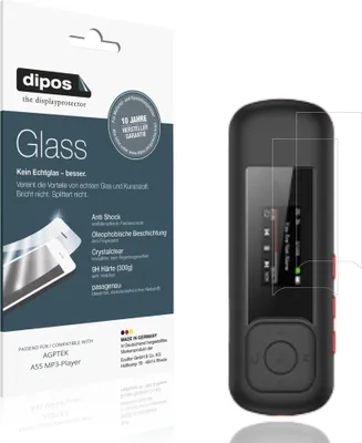 Produktbild von 2x Schutzfolie für AGPTEK A55 MP3-Player - Anti-Shock 9H Folie dipos Glass Kunststoffglas