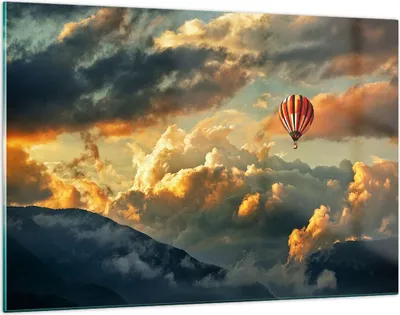 Produktbild von Bilder auf glas - Wolken Ballon Flug - 120x80cm - Glasbilder - Wandbilder - Kunstdruck - zum Aufhängen bereit - Wanddekoration aus Glas - Glas Bilder - Wandbild auf Glas - Einteilig - GAA120x80-3791
