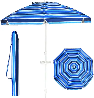 Produktbild von GOPLUS Sonnenschirm, Gartenschirm mit Kippbare Klappstange, Terrassenschirm inkl. Getränkehalter und Tragetasche