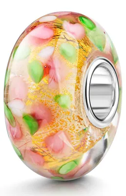 Produktbild von MATERIA by Matthias Wagner Glas Bead Tupfen rosa grün weiß goldene Glitzerfolie für Beads Armbänder / Ketten 1092