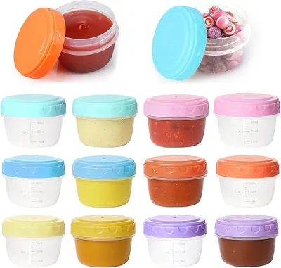 Produktbild von Gefrierdosen 80 ml, 12 Stück, Mini Vorratsdosen mit Schraubdeckel, Kunststoff, auslaufsicher für Dips, 6